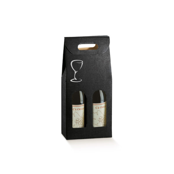 Valisette 2 bouteilles noire avec impression verre argent