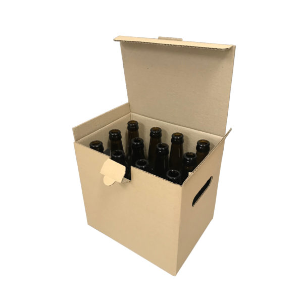 Carton pour 12 bouteilles de 33cl avec fond automatique et montage autobloquant